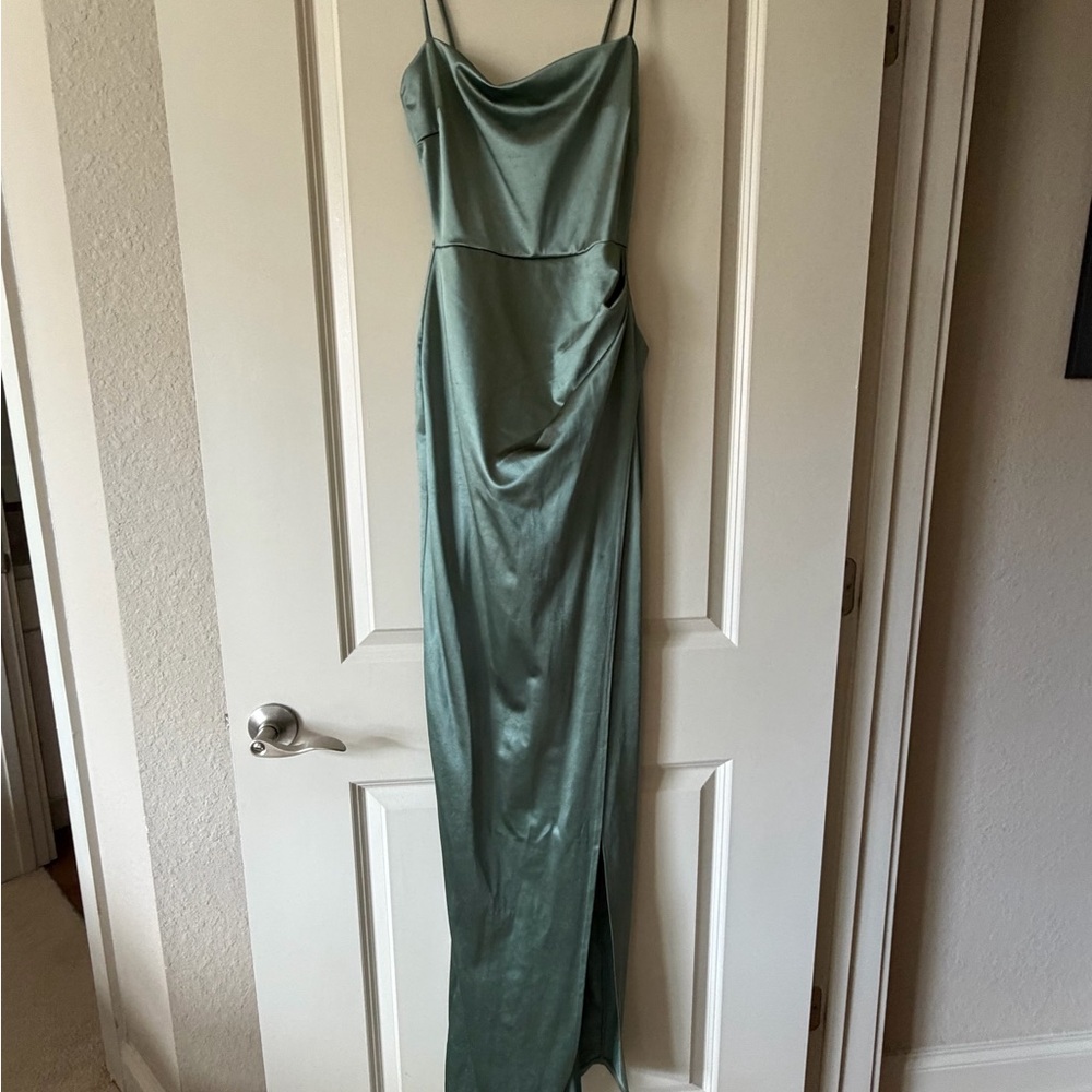 Elegant Green Satin Slip Dress